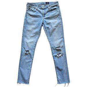 AG Adriano Goldschmied The Legging Ankle Raw Hem Distressed Skinny Jeans Size 25